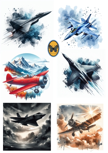 Watercolor Fighter Jets – Dynamic Aviation Art Collage