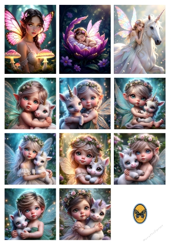 3D Fairy Magic Collage – Blonde Fairies with Unicorns & Flowers