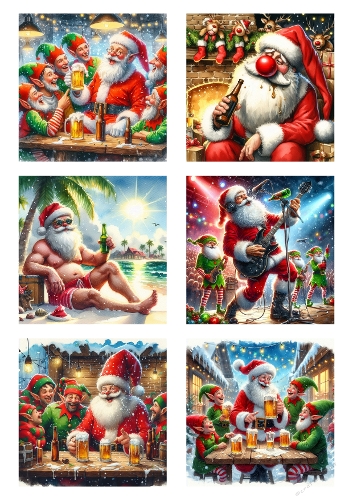 Festive Santa & Elves – Holiday Fun 6-Panel Digital Art