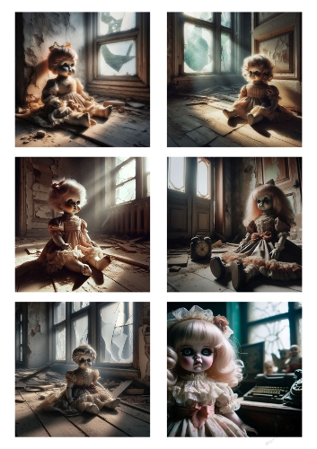 Vintage Porcelain Doll – Haunting Beauty in Sunlit Abandoned Room