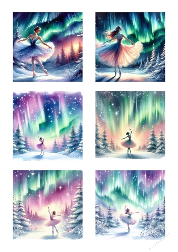 Watercolor Ballerinas – Dancing Under the Northern Lights