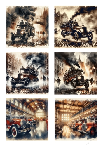 Historic Fire Trucks in Action – Vintage Black and White Photography Collection