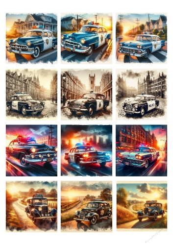 Vibrant Police Cars – 12 Watercolor Digital Illustrations