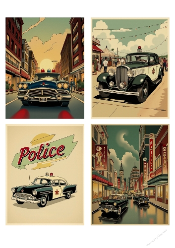 Vintage Police Cars – 1950s Urban Poster Collection