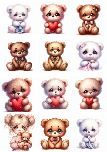 Sad Teddy Bears – Watercolor Sympathy & Get Well Illustration Set