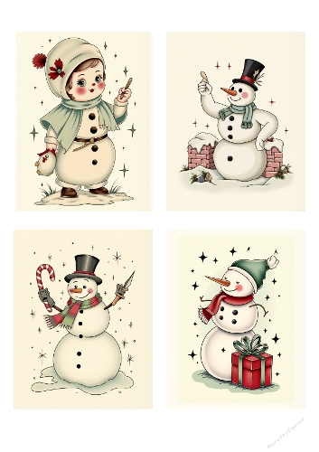 Vintage Snowmen – Whimsical Christmas Illustration Set