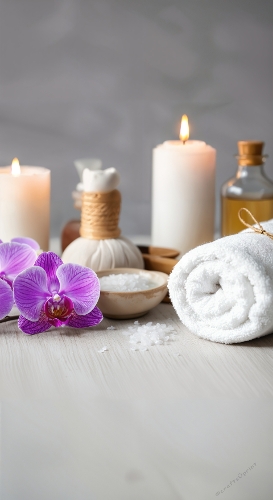 Spa Serenity – Purple Orchid and Candle Still Life Photography