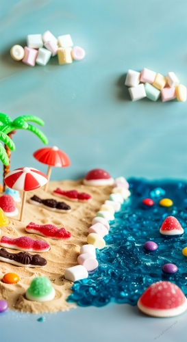 Candy Beach – Whimsical Sweet Treat Illustration