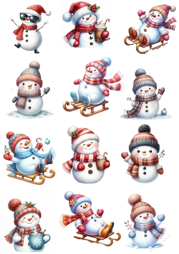 Whimsical Snowmen Collection – 12 Festive Winter Illustrations