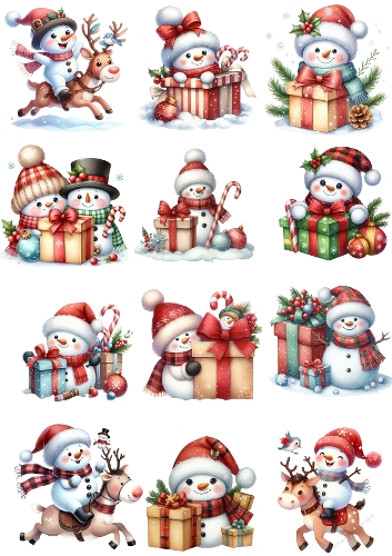 Cheerful Snowmen with Christmas Gifts