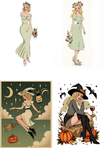 Vintage Blonde Woman – Halloween & Autumn Illustrations (Set of 4)