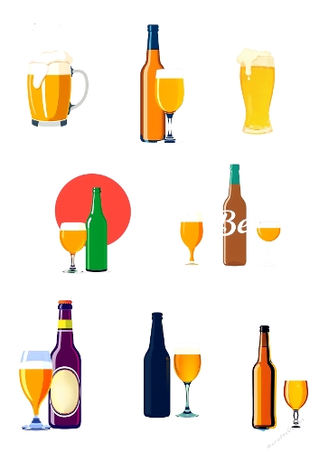 Beer and Wine Collection – 9 Digital Bottle and Glass Illustrations