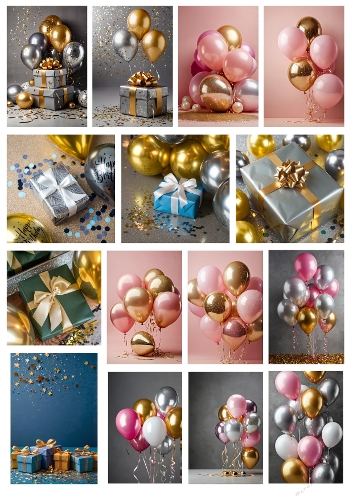 Festive Balloon & Gift Collage – 15 Colorful Celebration Photos