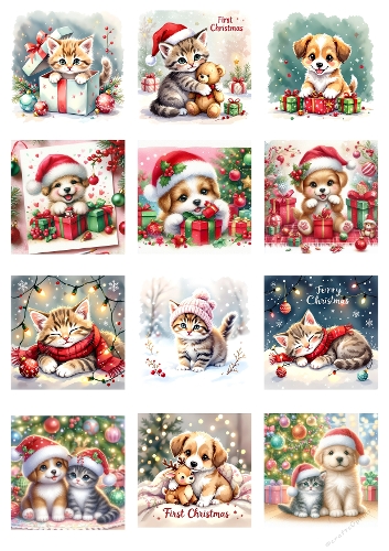 Adorable Christmas Puppies & Kittens – 12 Festive Illustrations