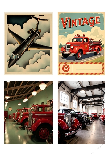 Vintage Red Fire Trucks – 4 Classic Poster Illustrations