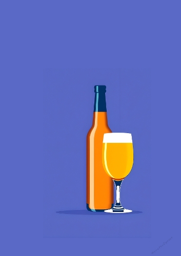 Orange Beer Bottle & Pint Glass – Minimalist Digital Illustration