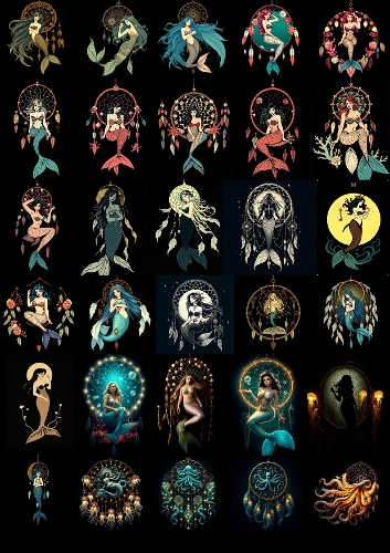 Mermaid Dreamcatchers – Digital Collage Illustration