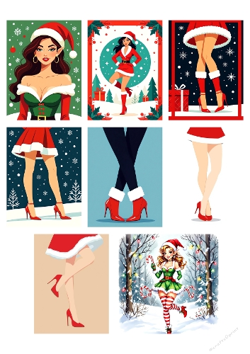 Festive Woman in Christmas Outfits – Digital Collage