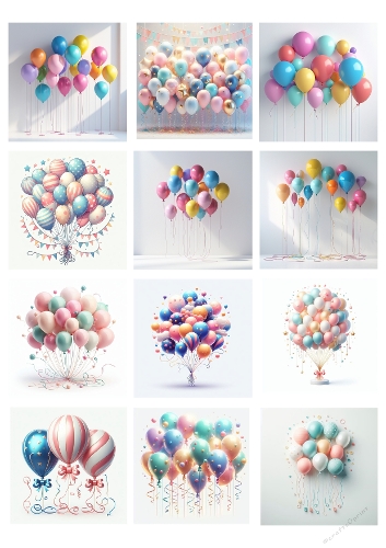 Pastel Balloon Arrangements – 12 Digital Illustrations
