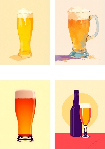 Vibrant Beer Mugs – 4 Digital Illustrations
