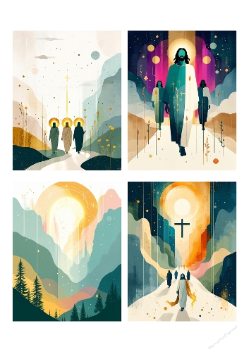 Abstract Silhouetted Figures with Halos – 4 Surreal Digital Illustrations