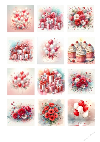 Pastel Celebration Watercolor Collage – 16 Digital Images