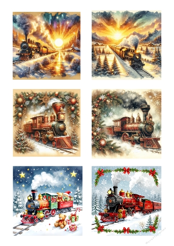 Watercolor Christmas Train – 6-Panel Festive Illustration