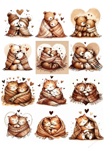 Cozy Teddy Bears and Kitten – 9 Heartwarming Hand-Drawn Illustrations