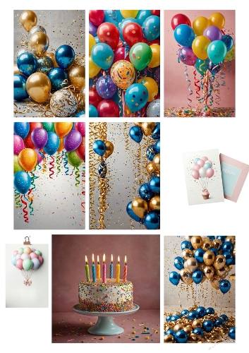 Colorful Birthday Celebration Collage – Balloons, Cake, Confetti & Party Decor