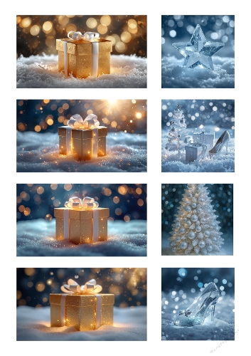 Golden Christmas Magic – Festive Collage of Gifts, Stars & Snowflakes