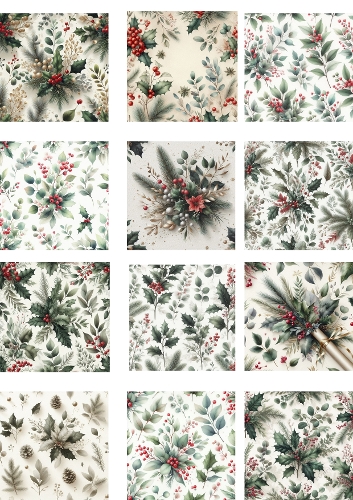 Festive Floral Watercolor Patterns – 12 Holiday Designs