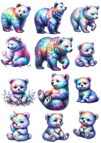 Pastel Rainbow Bears – 9 Adorable Iridescent Digital Illustrations