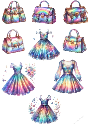 Pastel Handbags and Dresses – Cosmic Rainbow Fashion Illustration