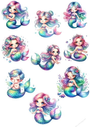 Pastel Iridescent Mermaids – Cute Digital Illustration Collection