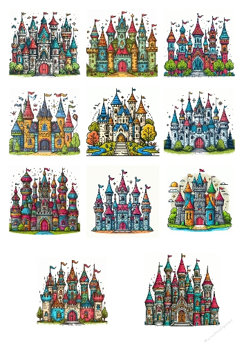 Whimsical Fairy-Tale Castles – 12 Colorful Digital Illustrations
