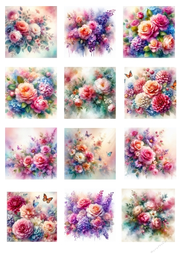 Pastel Floral Collage – 12 Whimsical Digital Illustrations