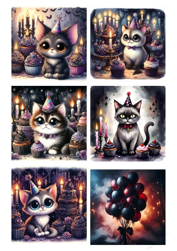 Festive Kittens Party – 6 Whimsical Digital Illustrations