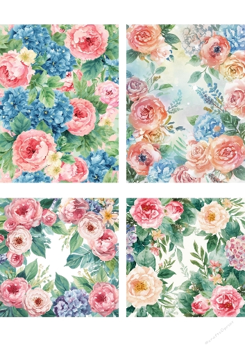 Pastel Floral Watercolor Arrangements – Set of 4