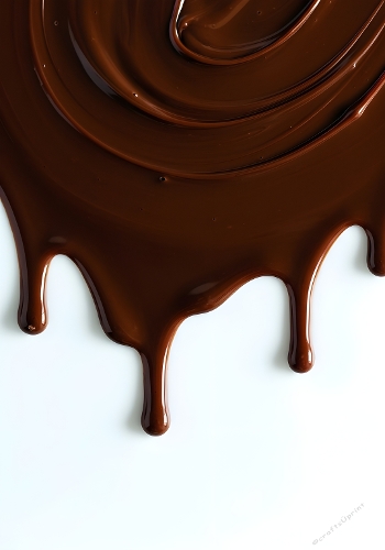 Close-Up of Melting Dark Chocolate Dripping on White Background
