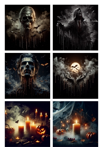 6 Gothic Halloween Digital Artworks with Skulls, Pumpkins, Bats & Candles