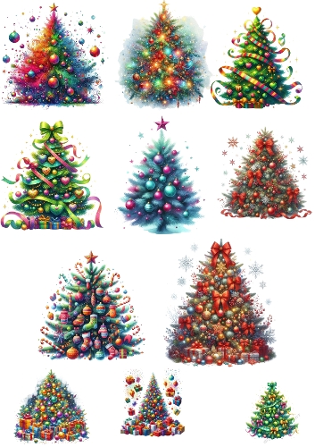 Nine Vibrant Christmas Trees – Digital Holiday Collage