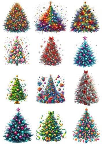 12 Vibrant Christmas Trees – Digital Holiday Illustration