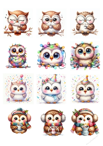 Whimsical Festive Owls – Cute Digital Illustration Set