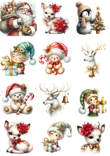 Whimsical Christmas Animals – Festive Cartoon Holiday Illustration