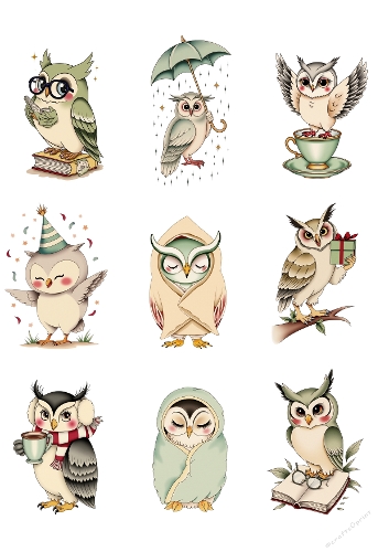 Whimsical Vintage Christmas Owls – Festive Cozy Digital Collage