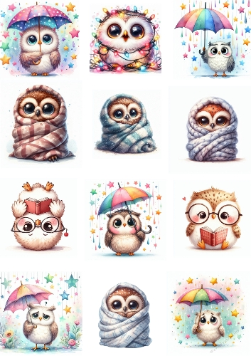 Whimsical Owls – Cozy & Playful Digital Illustration