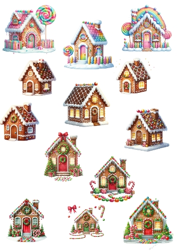 Whimsical Christmas Gingerbread Houses – Festive Digital Illustration