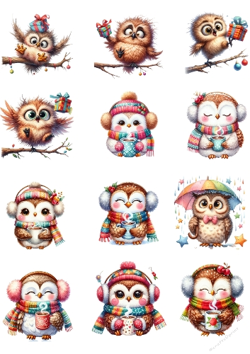 Watercolor Cute and Funny Owls with Gifts – Whimsical Holiday & Birthday Set