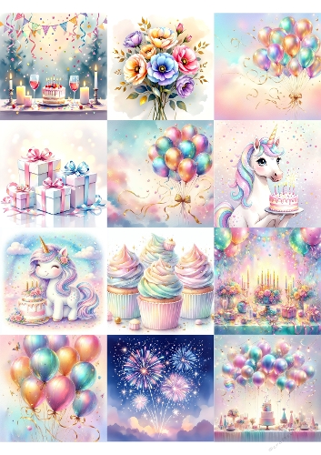 Pastel Unicorn and Cupcake Party – Whimsical 16-Image Collage
