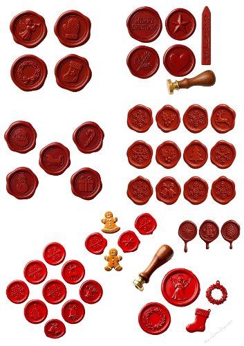 Christmas Wax Seal Set – 45 Red Seals with Wooden Stamp, Holiday Designs (Trees, Stars, Snowflakes, Gingerbread Men)